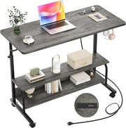 Rolling Standing Desk Adjustable Height with Power USB C-Shaped Mobile Table