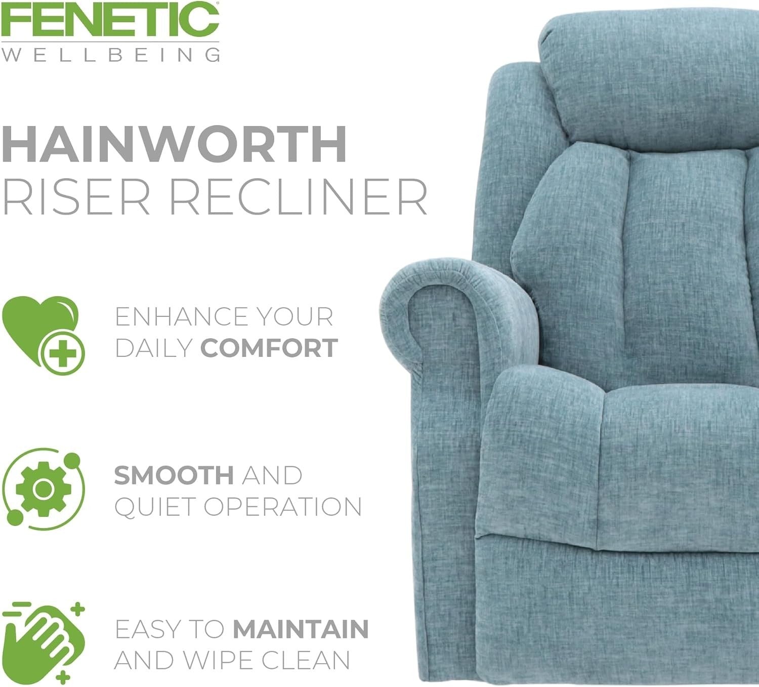 Dual Motor Lift Recliner Chair Heat Massage Fabric Riser Mobility Support Blue