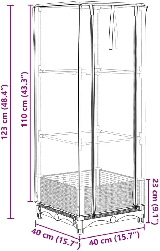 Raised Bed Planter with Greenhouse Cover 40x40x123cm | Rattan Look Black