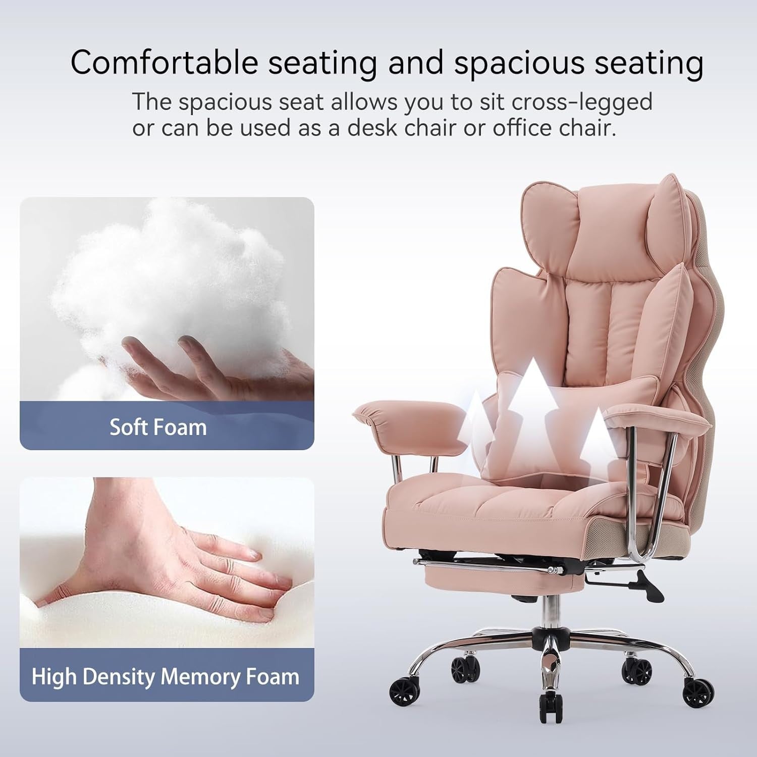 Oversized Executive Office Chair Pink Leather High Back Swivel Recliner Footrest