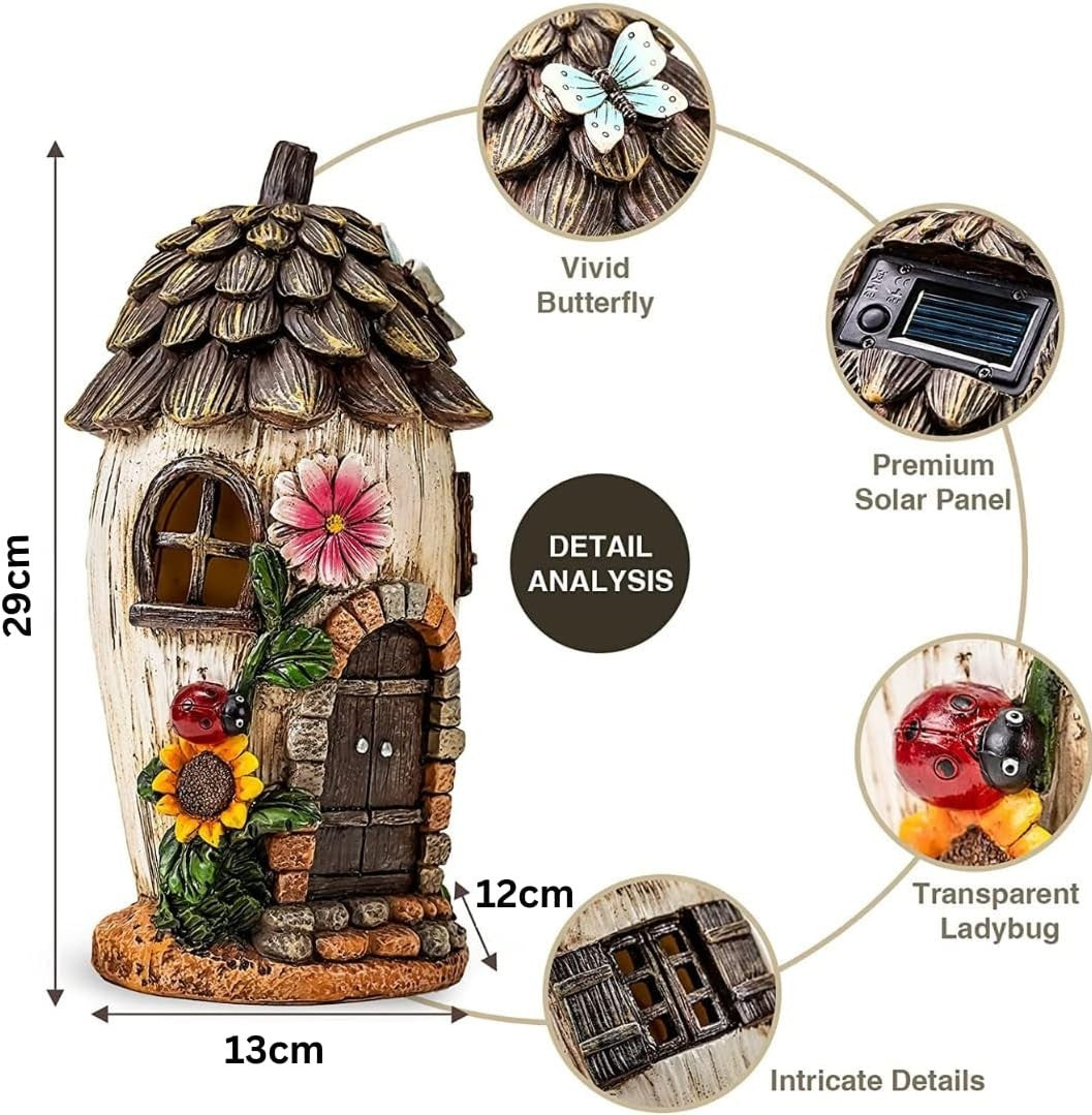 Solar Acorn Fairy House Garden Ornament 29cm LED Resin Pixie Elf Decor