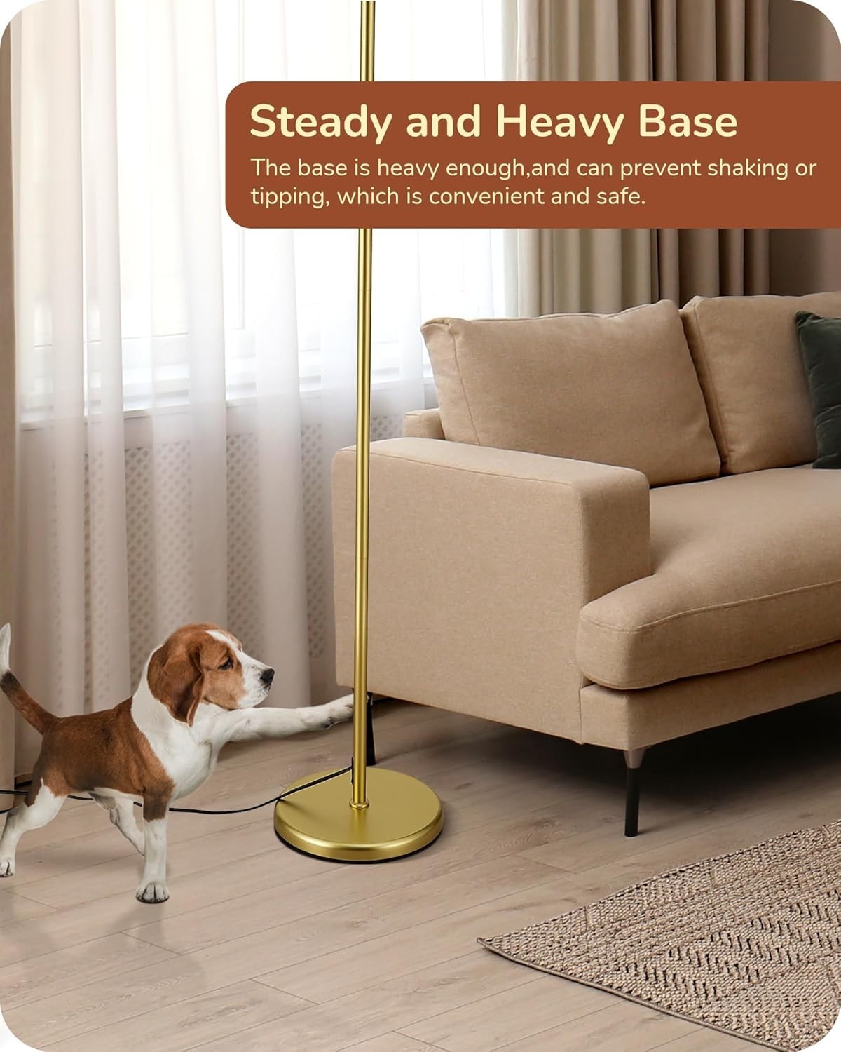 LED Floor Lamp 63in Adjustable Linen Shade Gold Metal Standing Light Modern