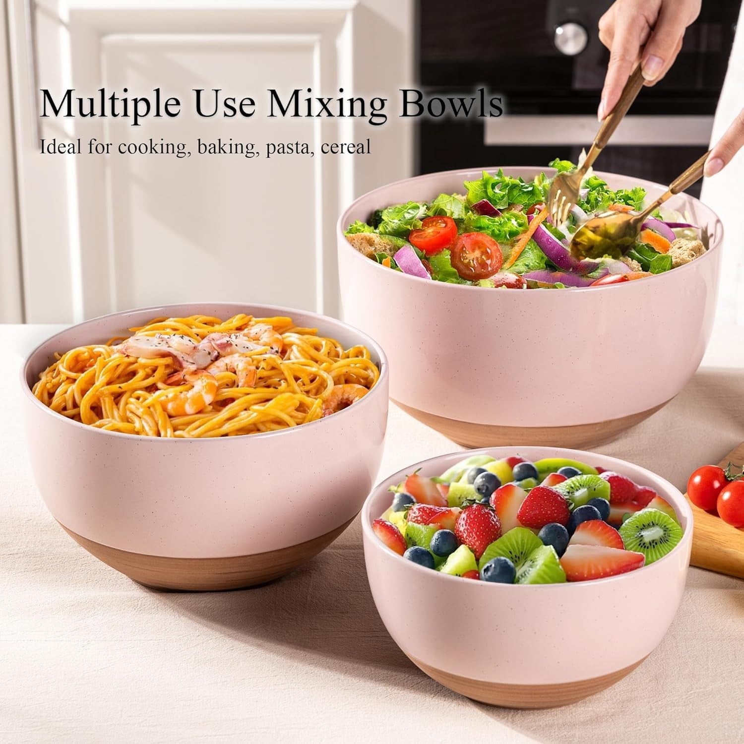3-Piece Ceramic Mixing Bowls Set Nesting Kitchen Bowls 1.3-4.6 Qt