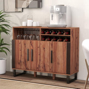 Large Wooden Wine Bar Sideboard Cabinet with Wine Rack & Glass Holder, Rustic