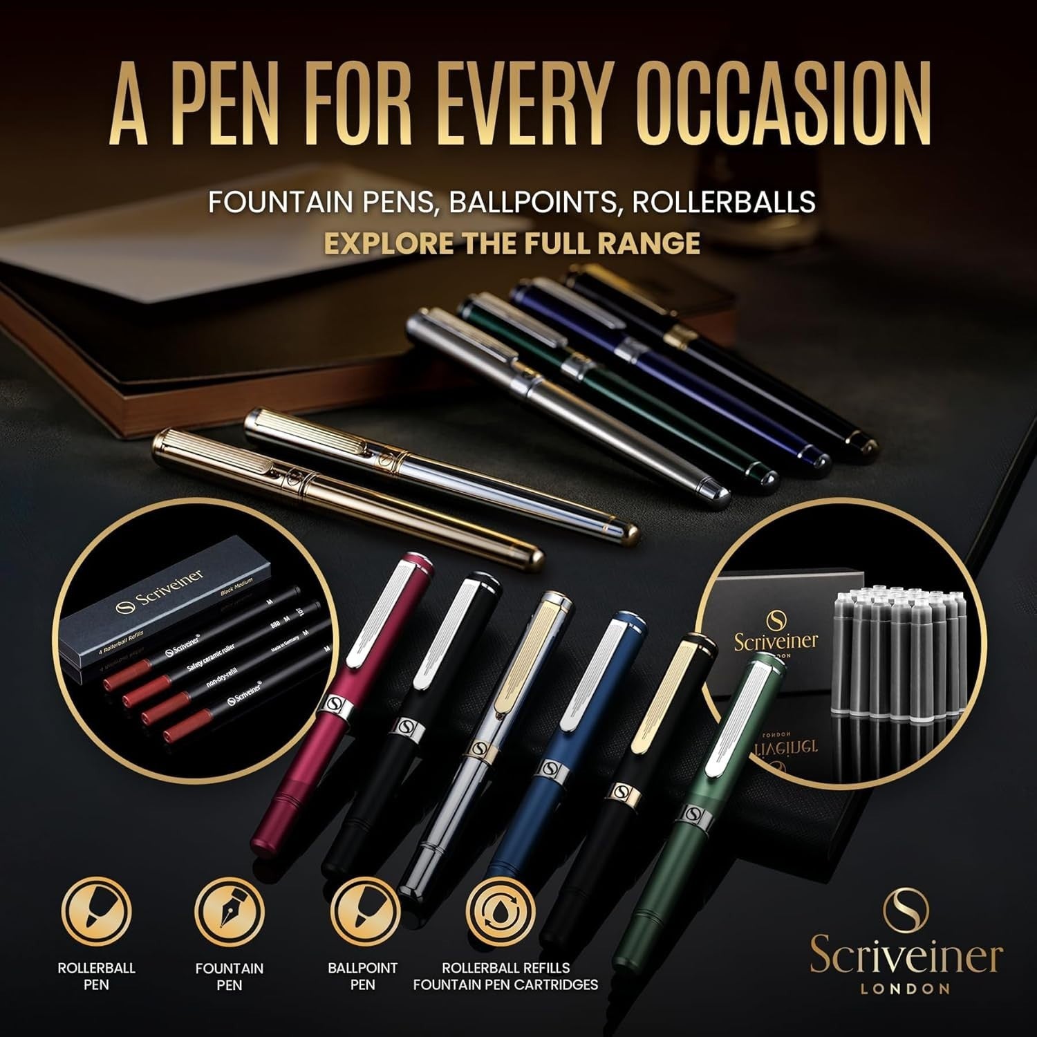 Black Gold Fountain Pen Fine Nib Luxury Gift Box