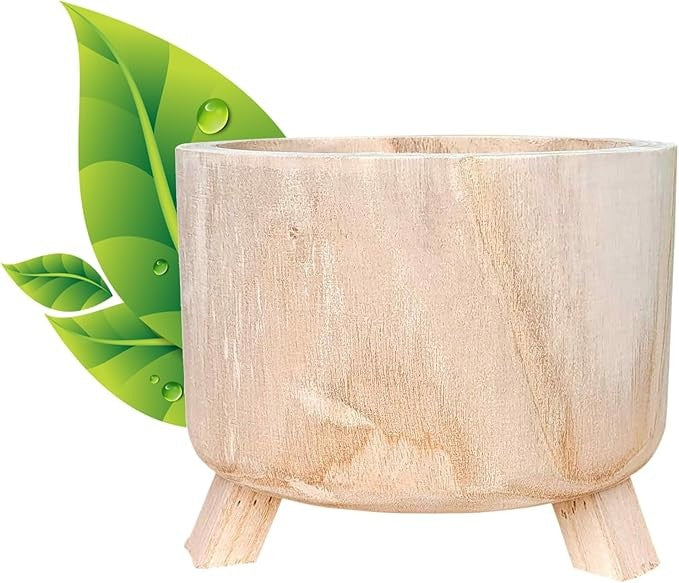 Natural Wooden Indoor Planter with Legs Waterproof Liner Rustic Pot Stand 28cm