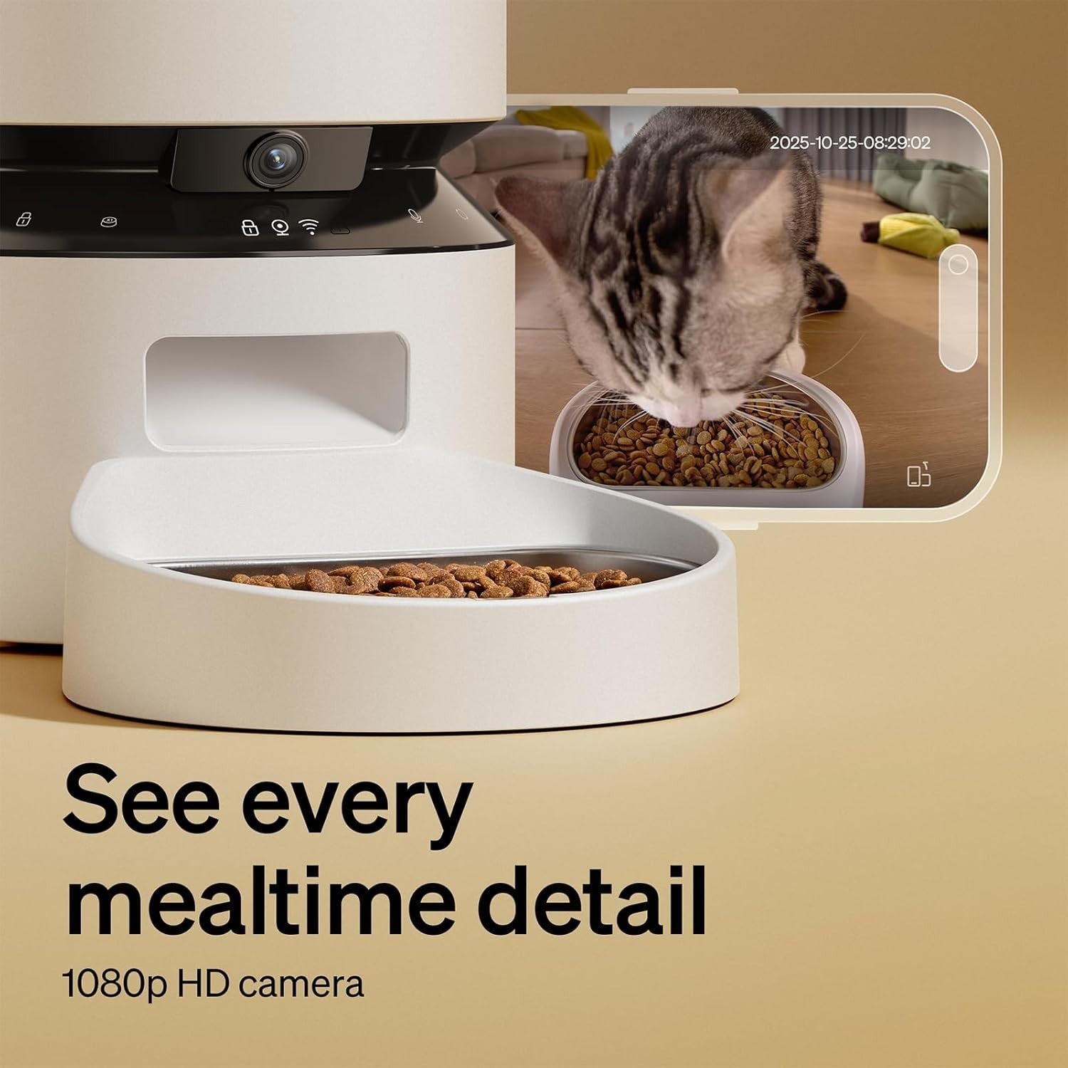 Automatic Pet Feeder Camera WiFi App Control 1080P HD 5L Food Bin