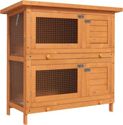 Large 2 Tier Rabbit Hutch Double Decker Wooden Cage Sliding Tray Roof