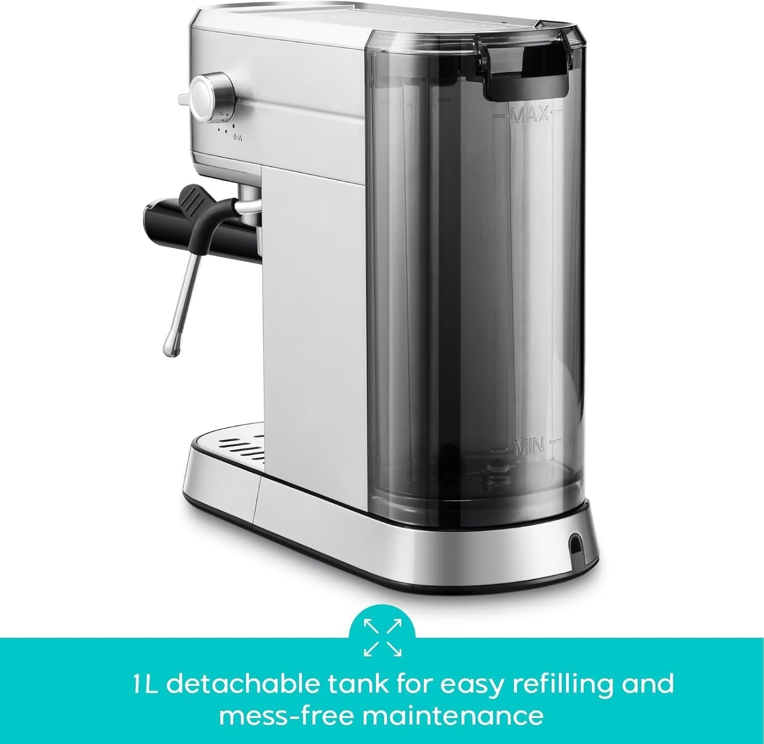 20 Bar Espresso Coffee Machine with Milk Frother, 1L Stainless Steel