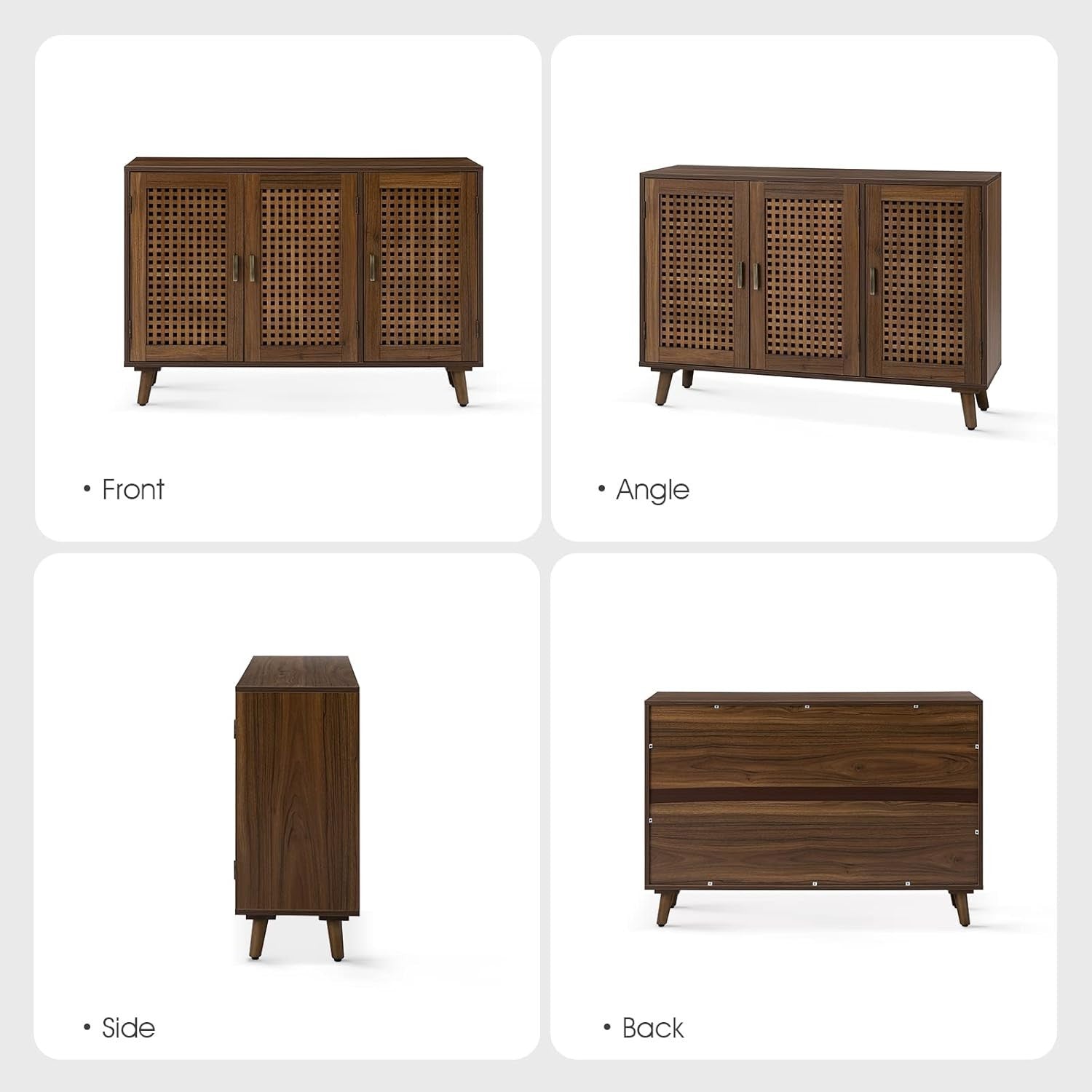 Modern Wood Sideboard Cabinet 3 Door Storage Buffet with Lattice Design