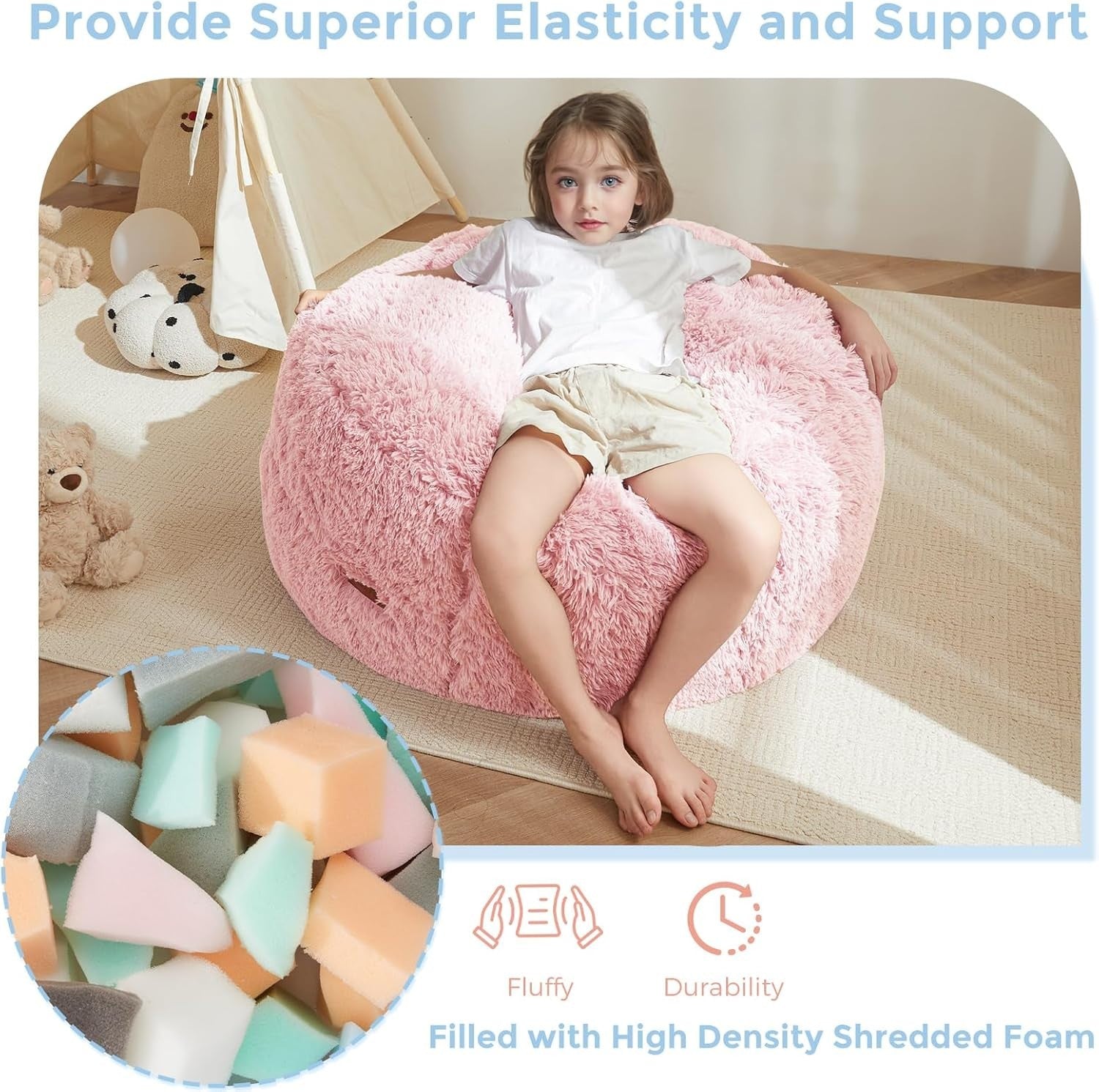 Kids Plush Chair Bed Sofa Pink | Convertible Bean Bag Fold Out Seat