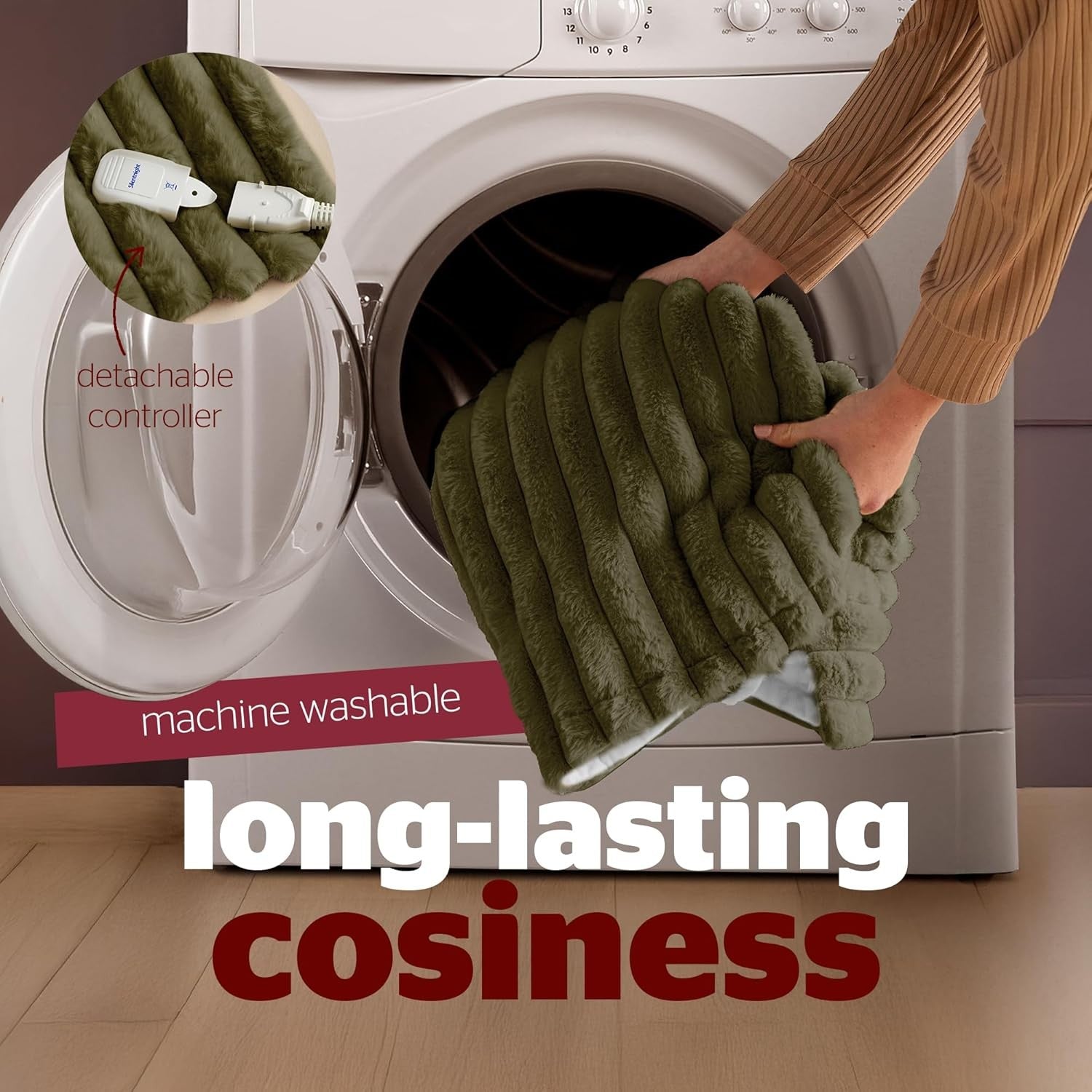 Luxury Heated Throw Blanket Faux Fur Ribbed 9 Heat Settings Washable 120x160cm