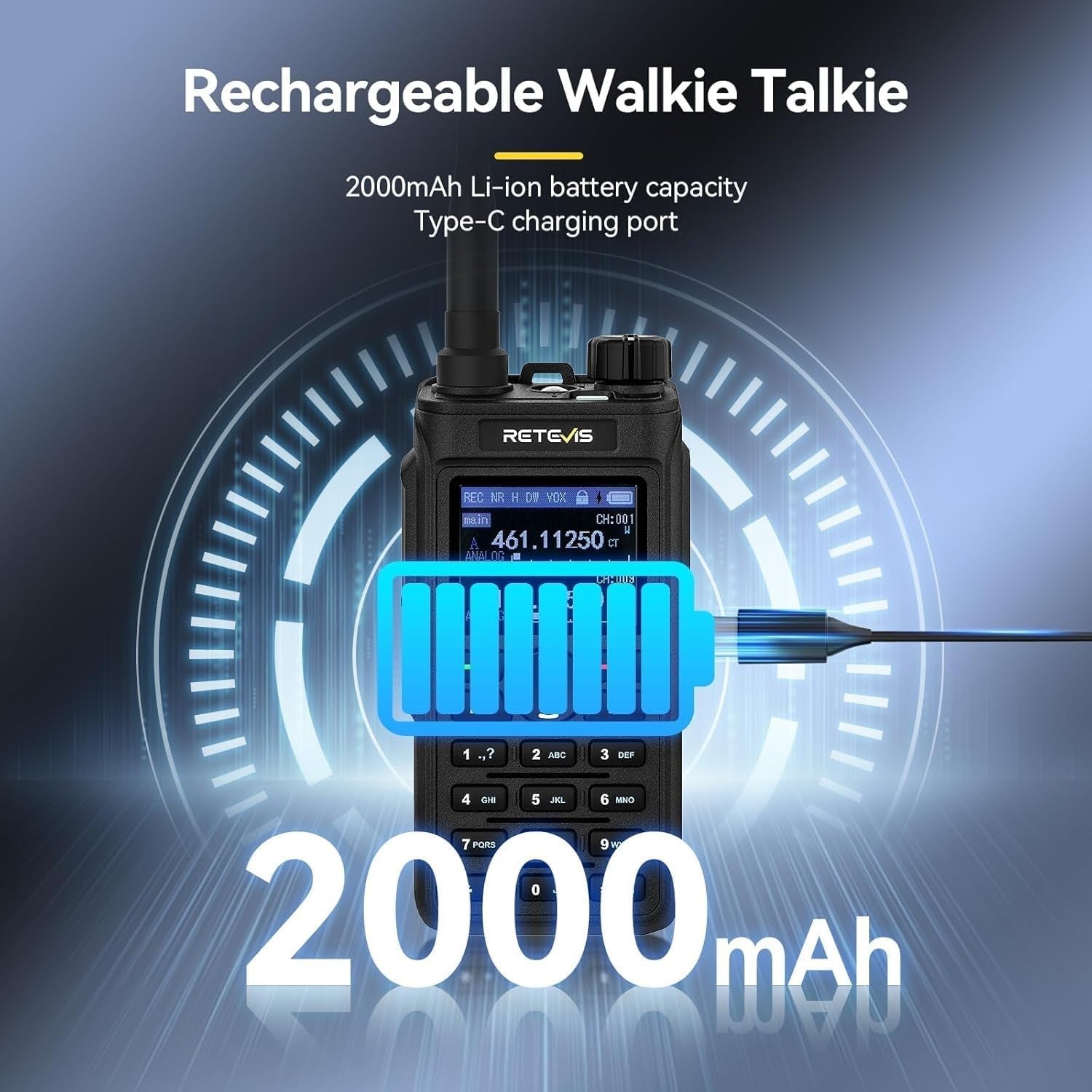 Dual Band Walkie Talkies 2 Pack High Power Long Range 2000mAh Type-C