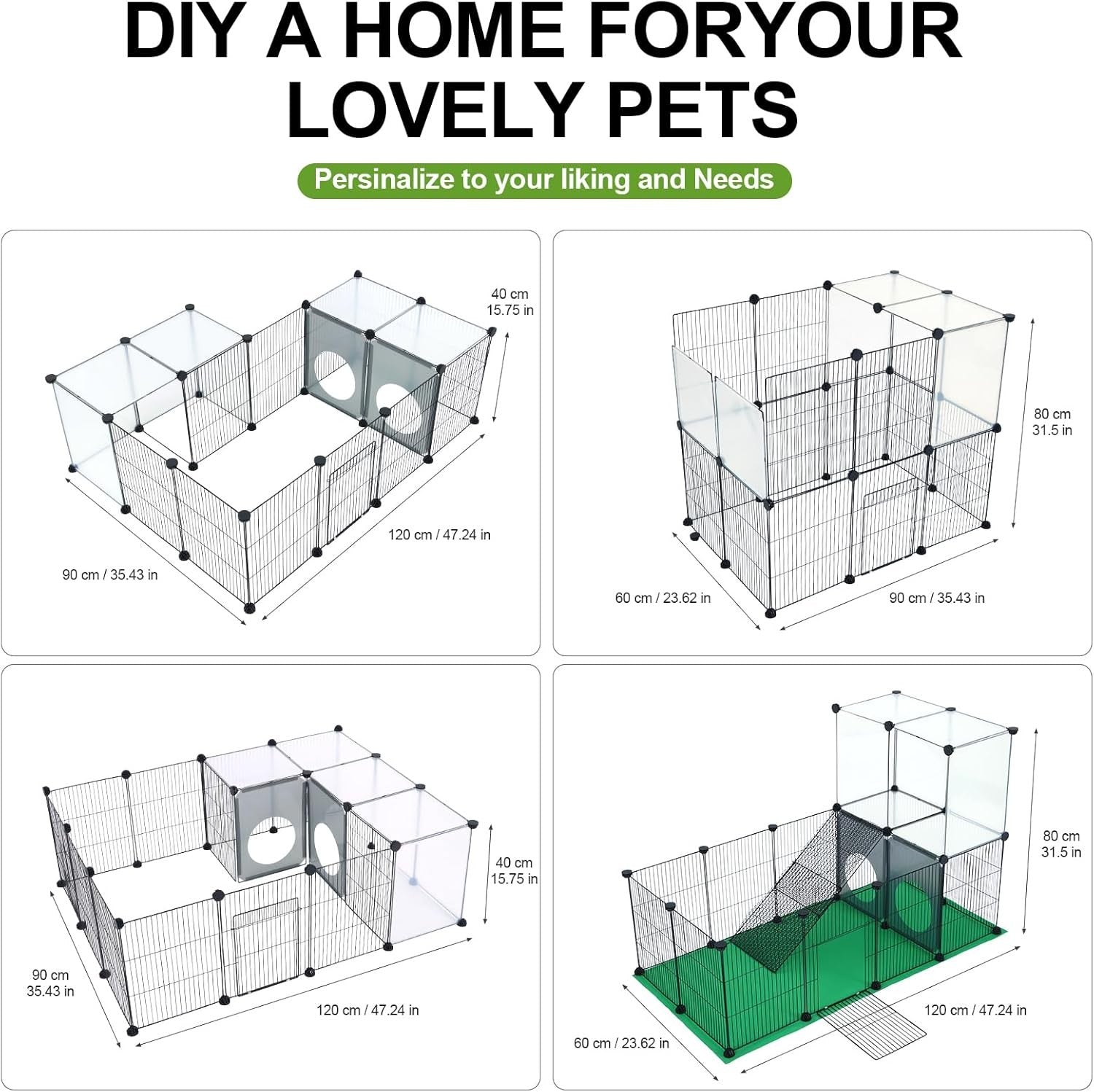 Large Rabbit Guinea Pig Playpen Indoor Modular Cage with Ramp Mat
