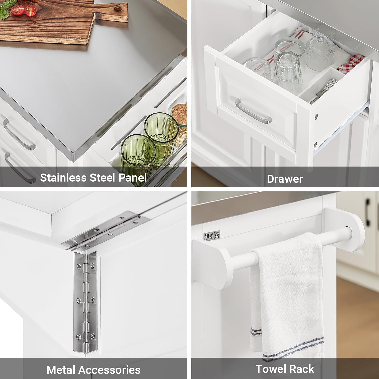 Kitchen Island Cart on Wheels Extendable Worktop Storage Cabinet