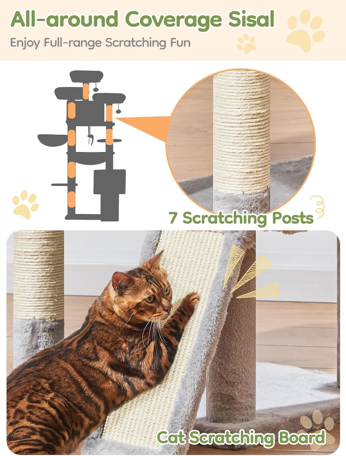 Large Cat Tree Tower 193cm Multi Level Scratching Post Condo Indoor Cats
