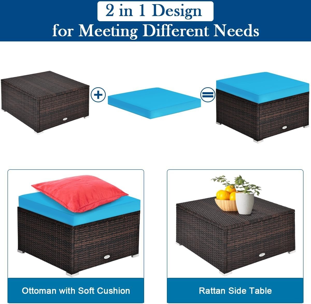 4PC Turquoise Rattan Garden Sofa Set Modular Patio Lounge Coffee Table