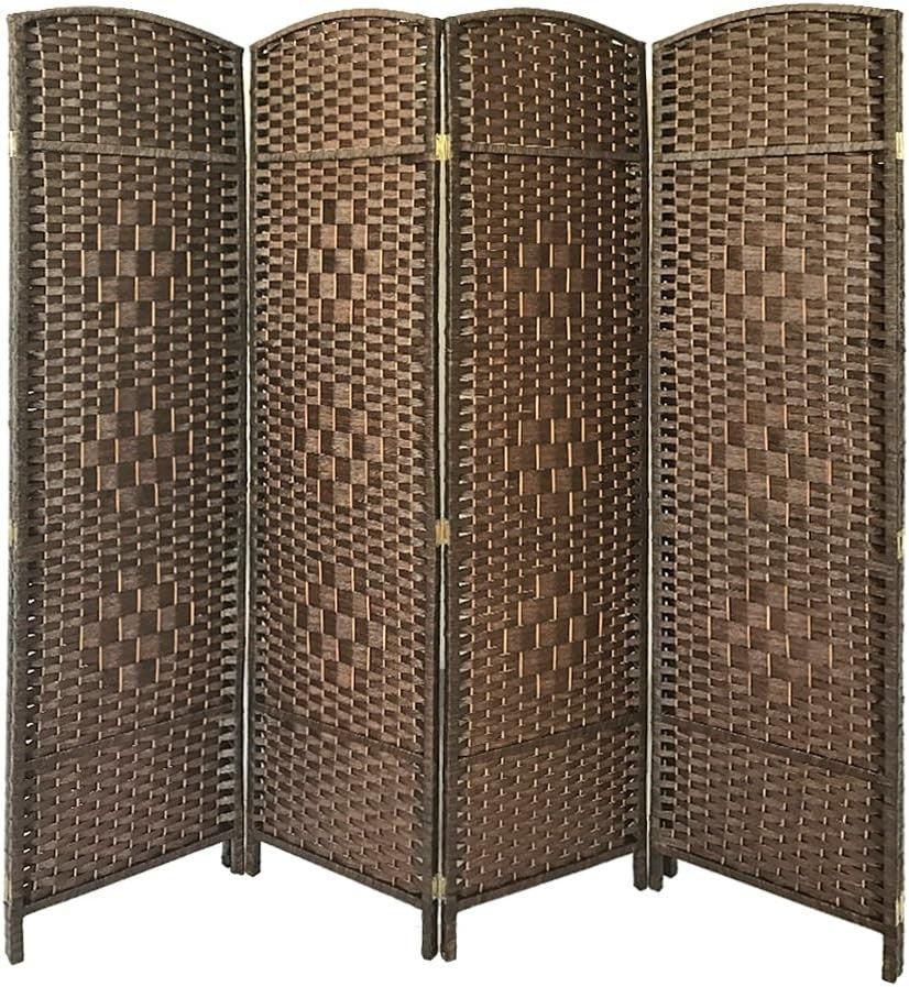 Brown Wicker Folding Room Divider 4 Panel Rattan Privacy Screen Home Office Deco