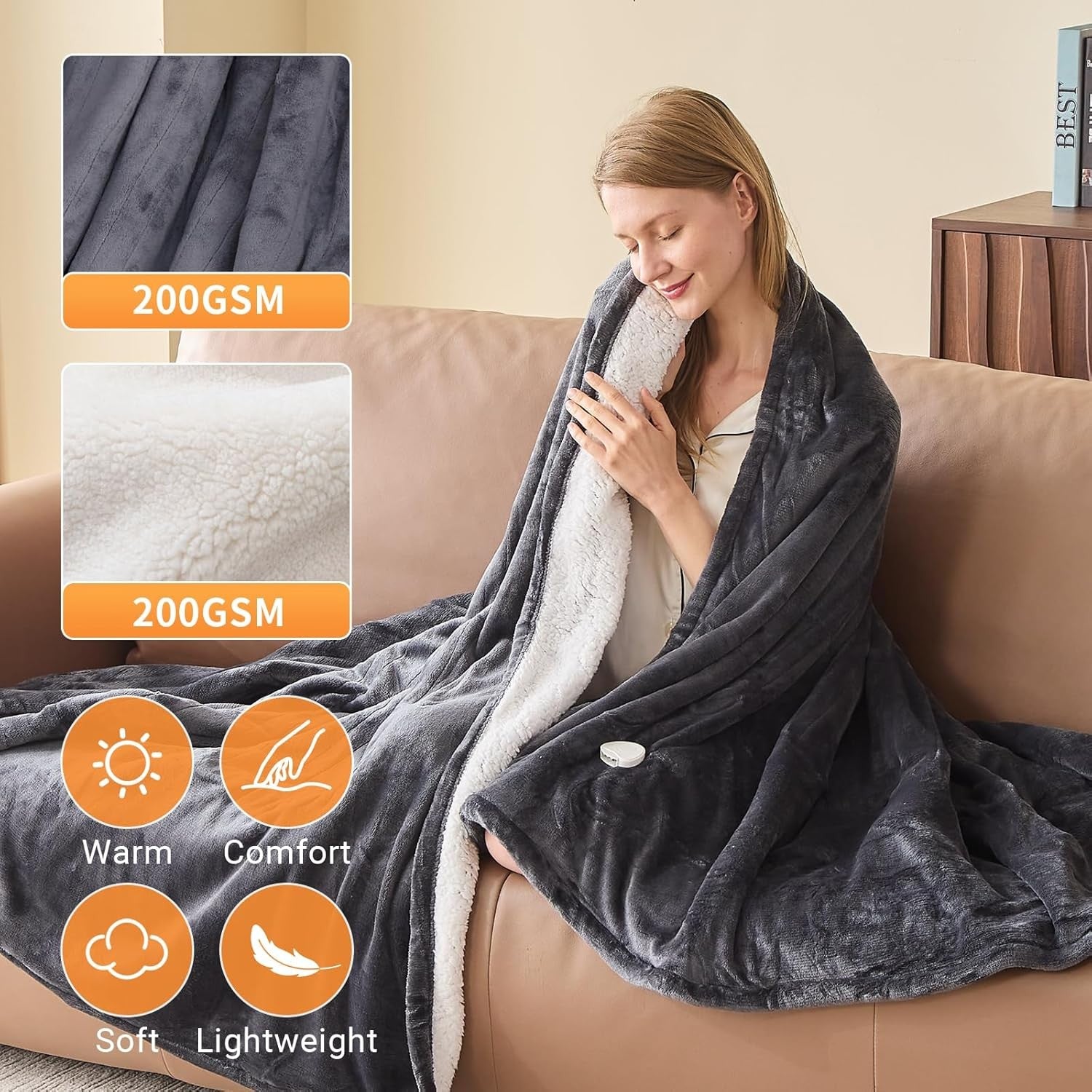 Electric Heated Blanket 130x160cm Sherpa Fleece 10 Heat Settings Timer