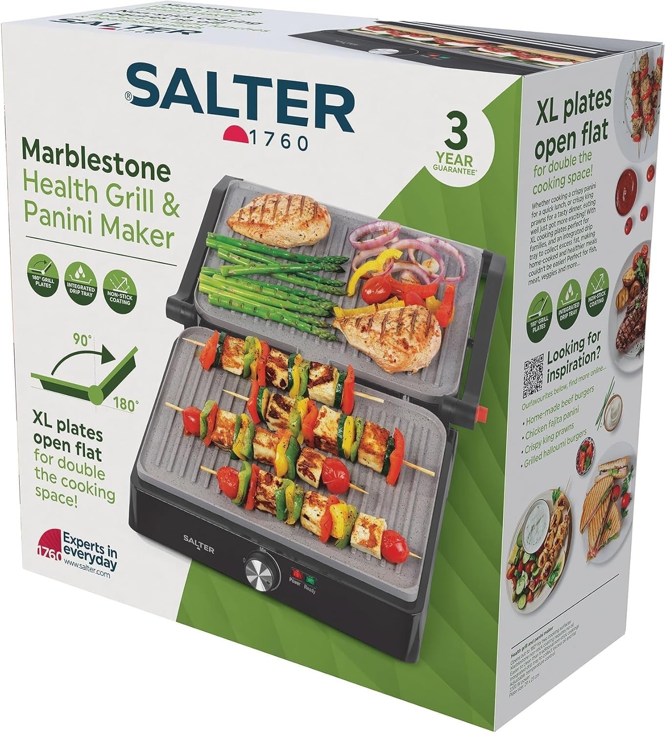 Marblestone Health Grill Panini Maker 2200W Non-Stick Plates 29x23cm