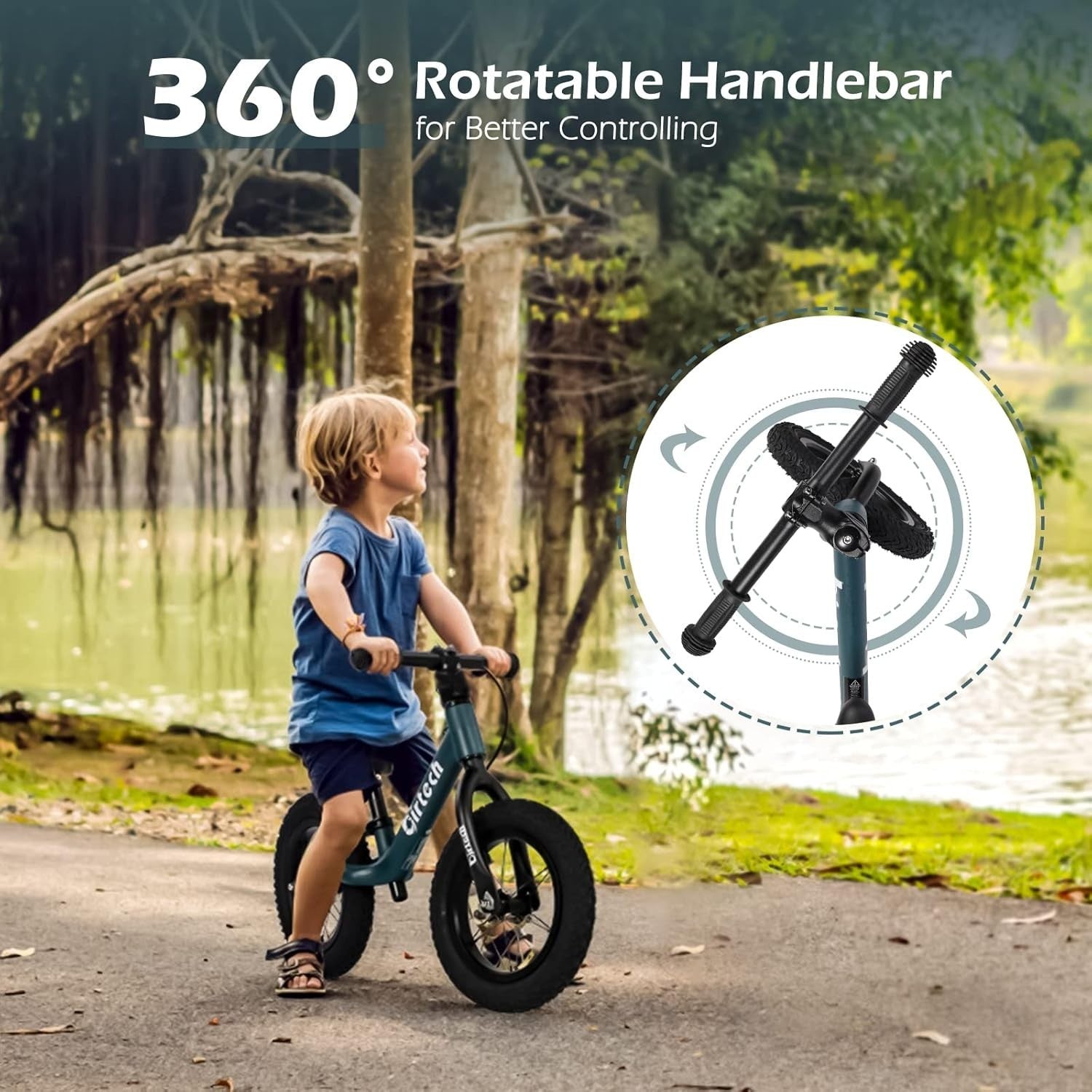 12" Kids Balance Bike Air Tires Adjustable Seat Toddler Training Bike