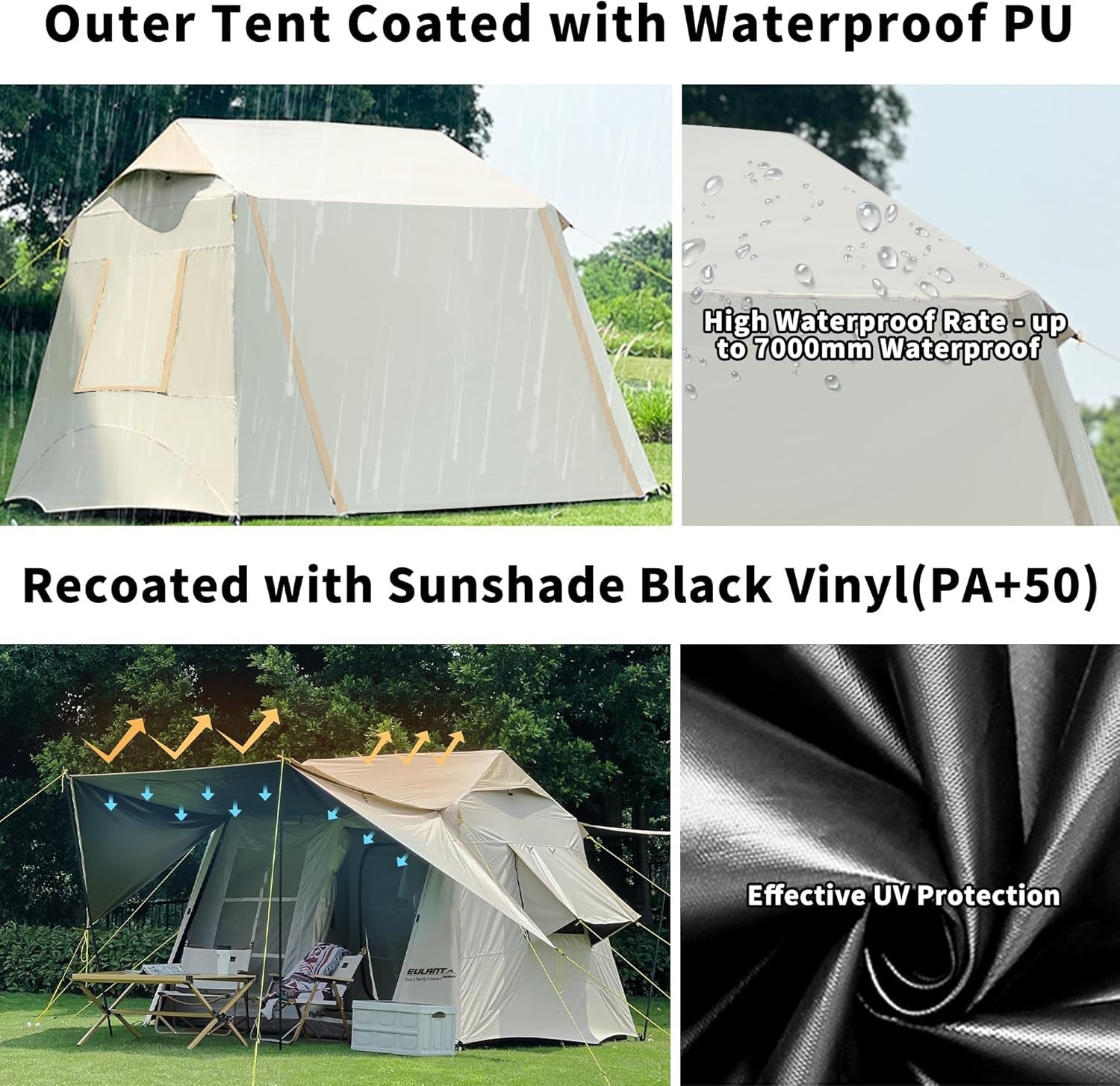 Waterproof 2 Layer Camping Tent Beige 2.6x2.3m w/ Canopy