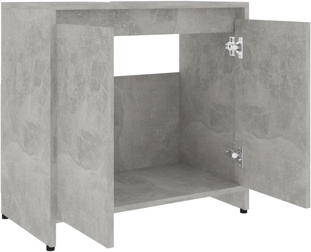 Concrete Grey Under Sink Bathroom Storage Cabinet Cupboard 60x35x61cm