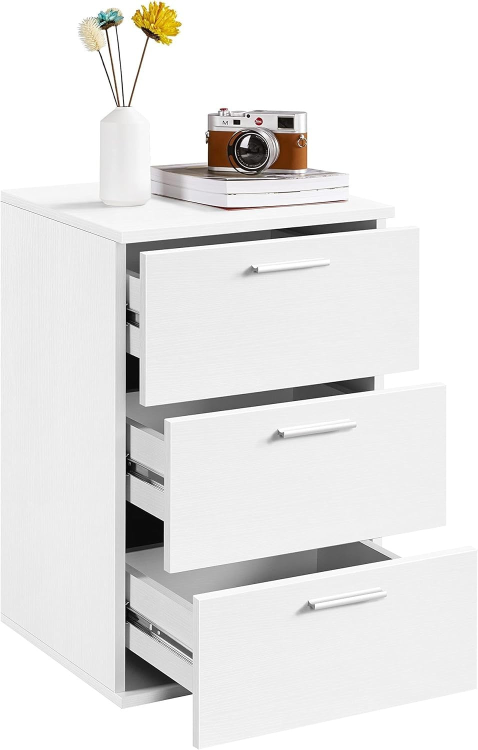 Set of 2 White Bedside Tables with 3 Drawers Modern Bedroom Nightstands