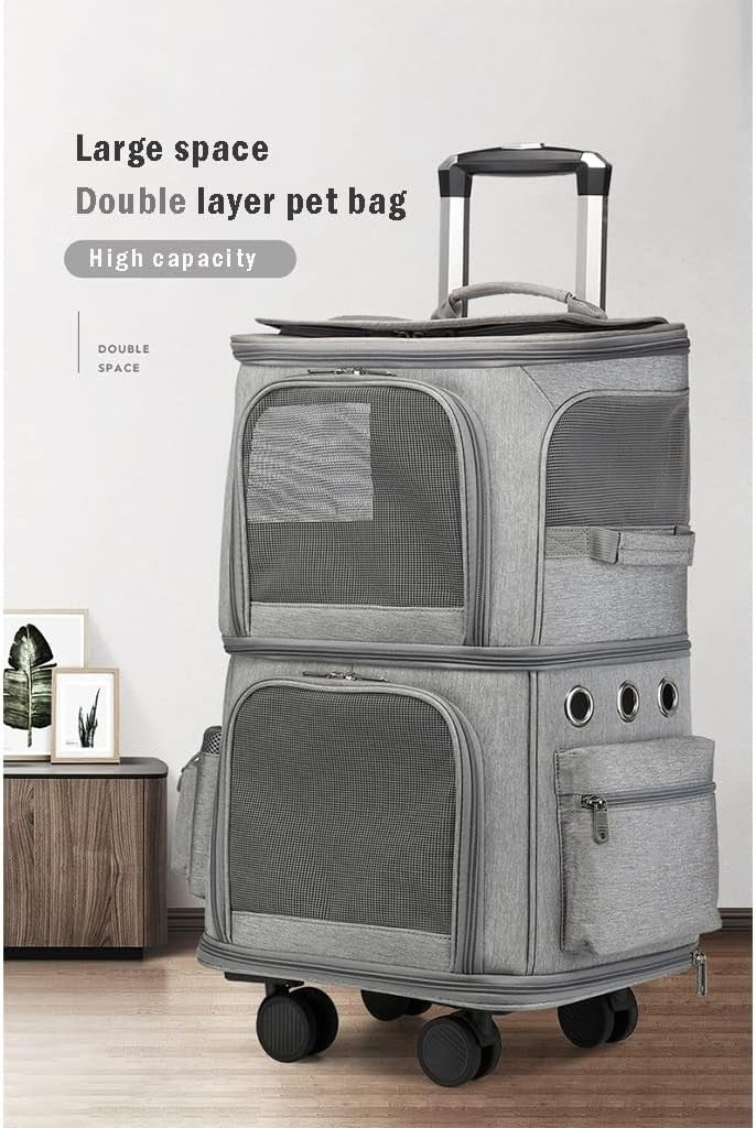 Pet Travel Carrier with Wheels Foldable Double Layer Soft Sided Stroller