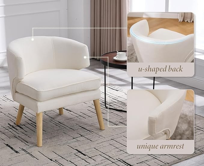 Modern Beige Tub Chair Chenille Accent Single Sofa Solid Wood Legs