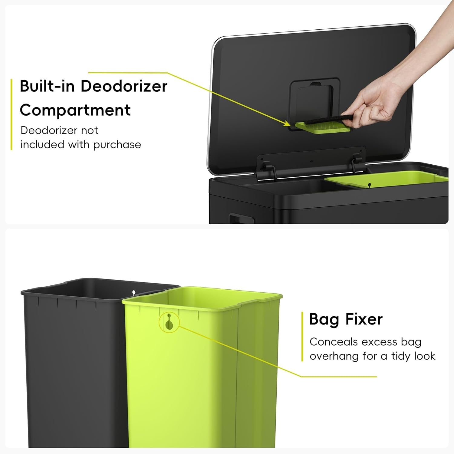 60L Dual Recycling Kitchen Bin 30L+30L Black Soft Close
