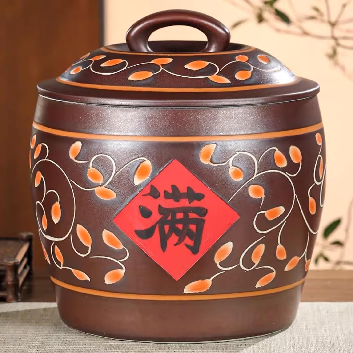 10KG Ceramic Rice Storage Jar Airtight Grain Food Container with Lid