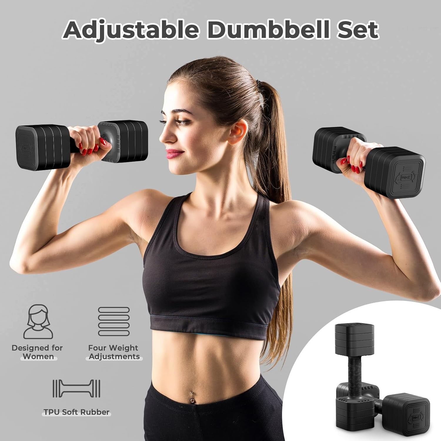 Adjustable Dumbbells Pair 5KG 4-in-1 Non-Slip Compact Home Gym