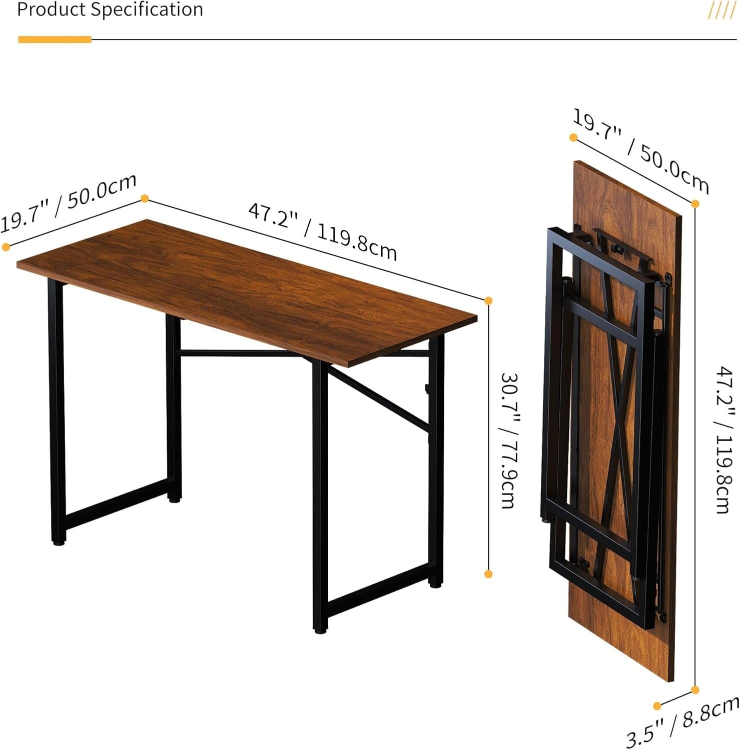 Folding Desk 120cm Mahogany No Assembly Home Office Computer Table