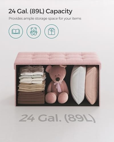 Jelly Pink Folding Ottoman Bench 76cm Linen Storage Seat Footstool 89L Box