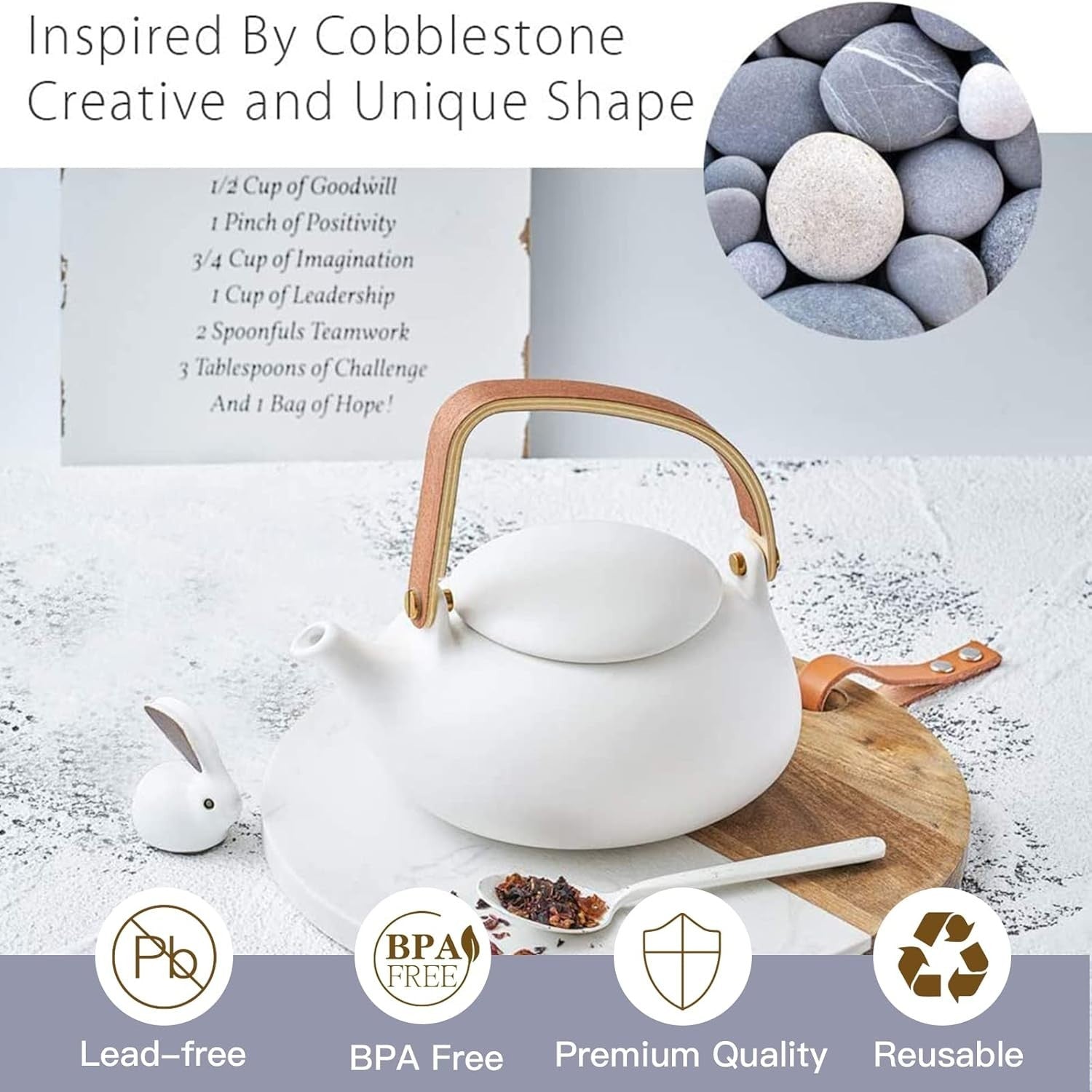 Japanese Ceramic Teapot with Infuser 800ml Loose Leaf Tea Pot Wood Handle