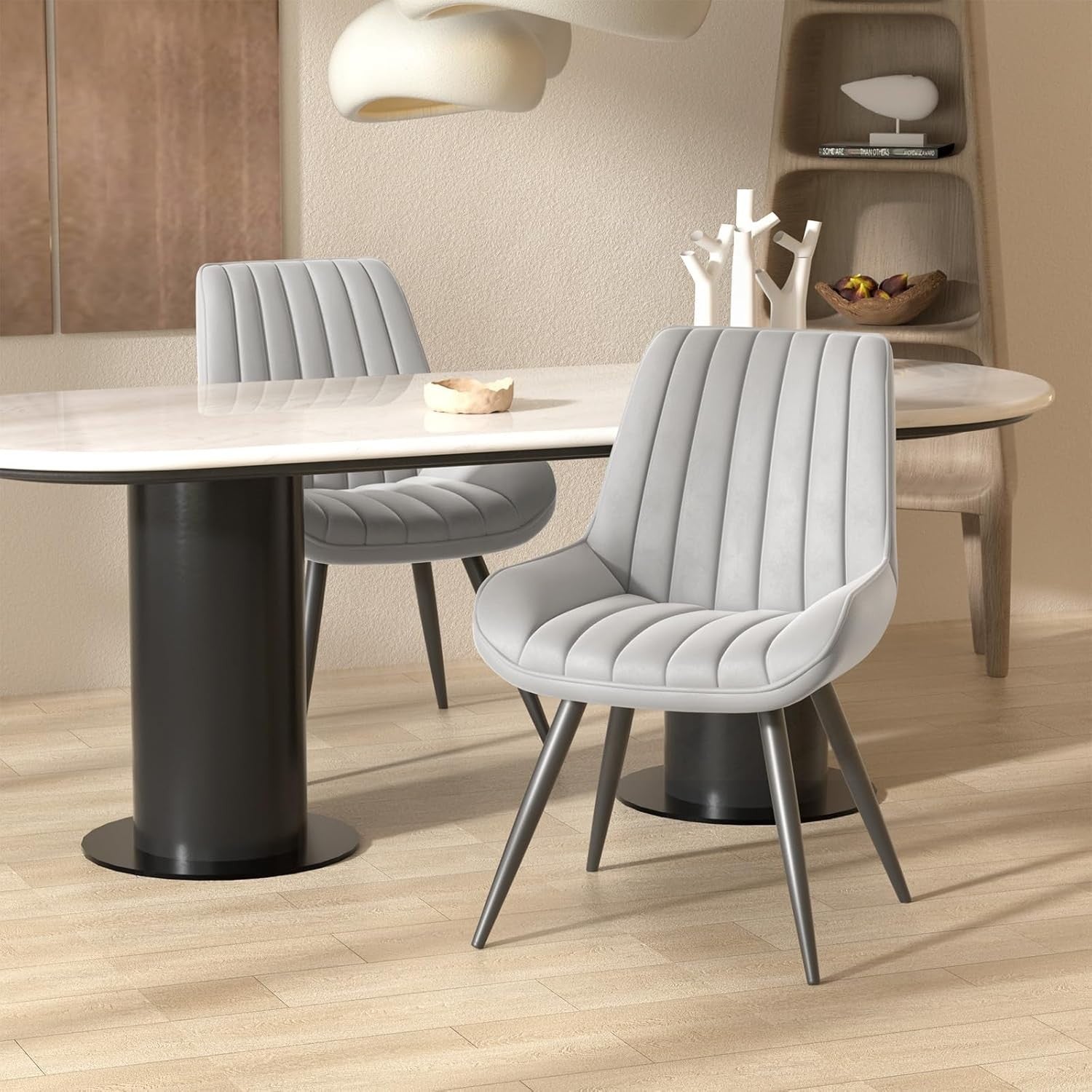 Modern Upholstered Dining Chairs Set of 4 | Thick Cushions, Metal Legs