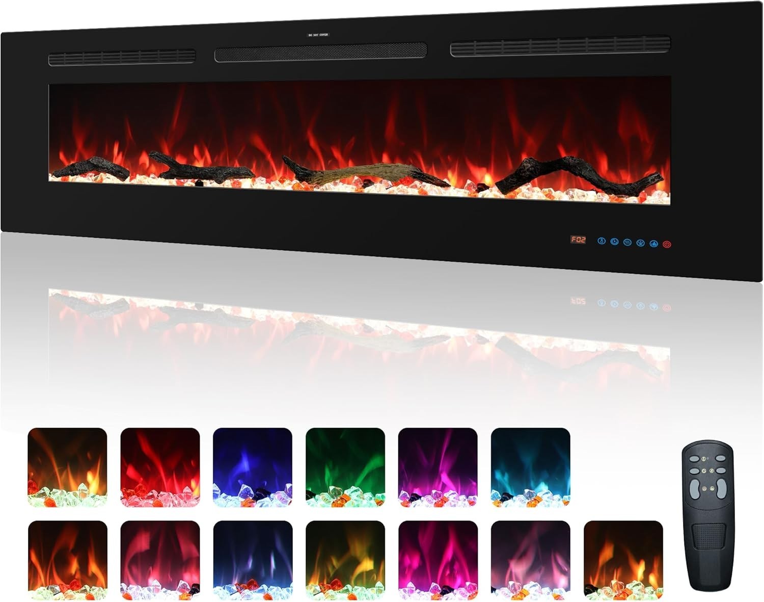 60” Wall Mounted Electric Fireplace Heater LED Fire 13 Flame Remote Timer