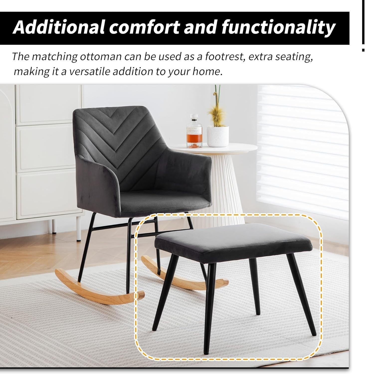 Rocking Armchair with Footstool Soft Padded Recliner Chair for Lounge