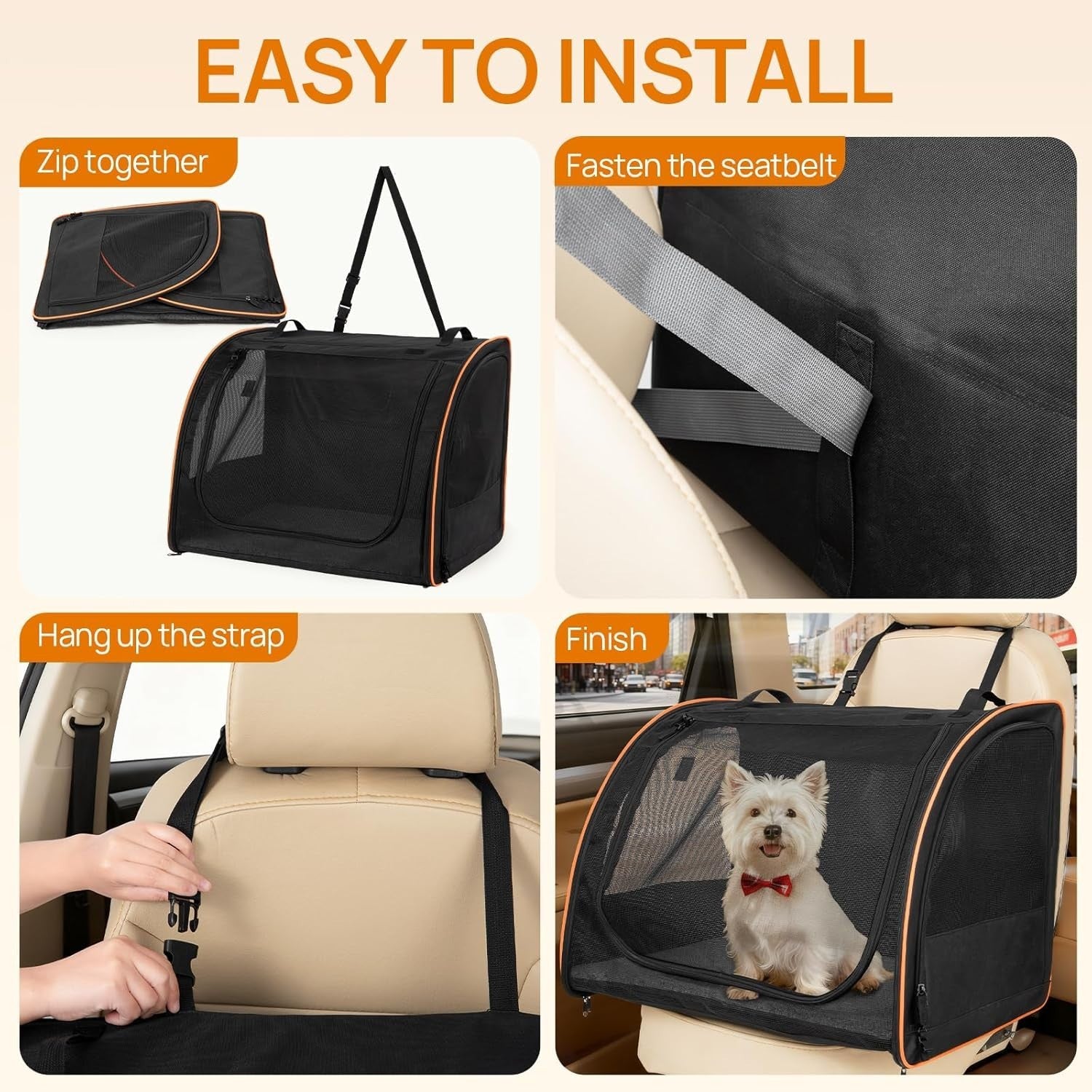 Dog Car Seat Travel Crate Soft Sided Pet Carrier Back Seat Kennel