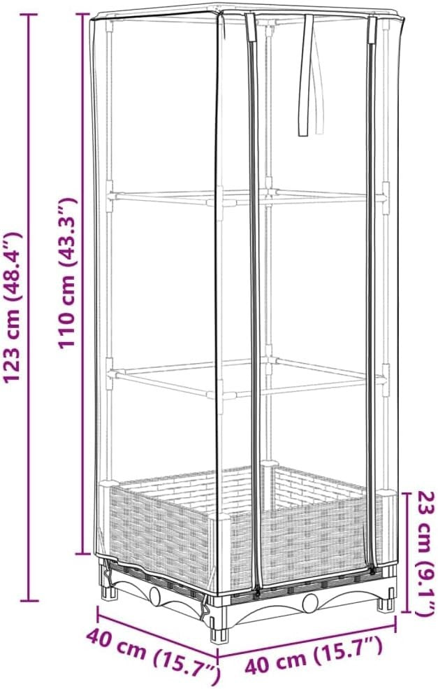 Compact Raised Garden Planter with Greenhouse Cover 40x40x123cm | White Rattan