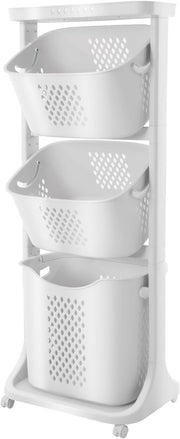 4-Tier Laundry Cart with Wheels Space Saving Hamper & Storage Baskets White