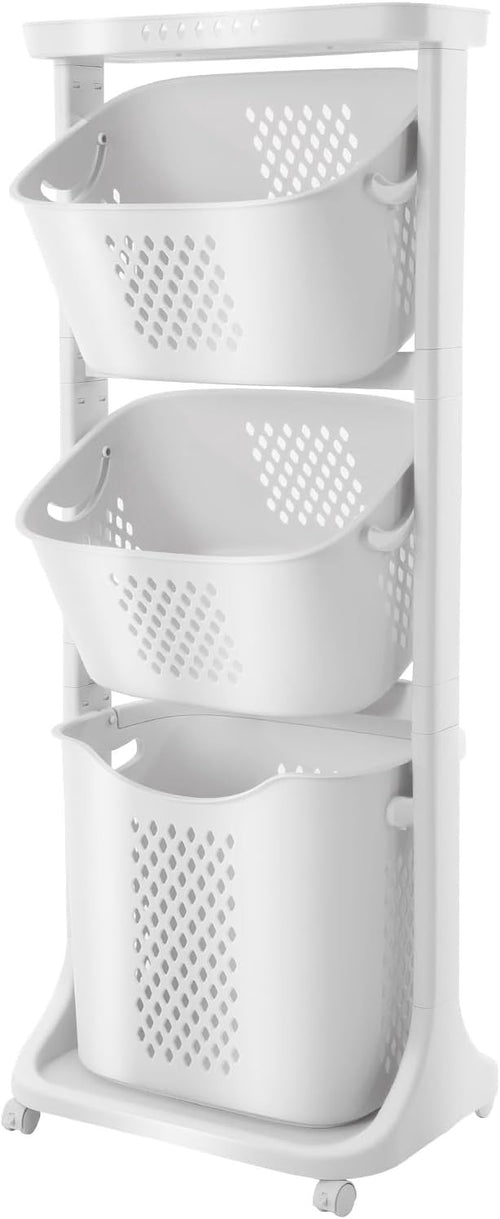 4-Tier Laundry Cart with Wheels Space Saving Hamper & Storage Baskets White