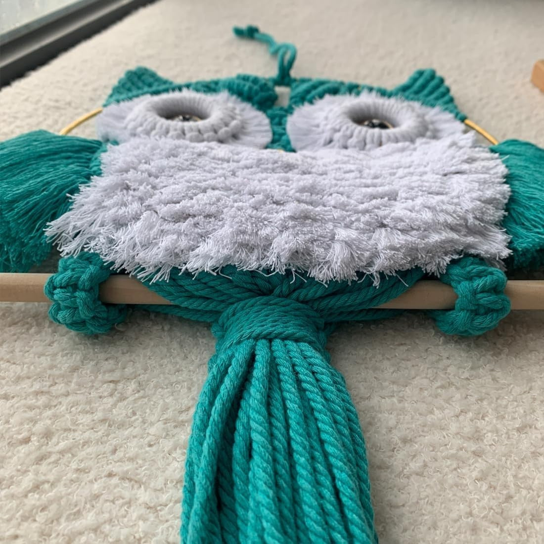 Sage Green Macrame Owl Wall Hanging Boho Fiber Art Decor
