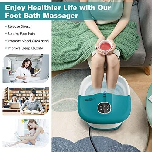 Folding Foot Spa Massager with Heat & Bubbles, Remote, Timer, Pedicure Tub