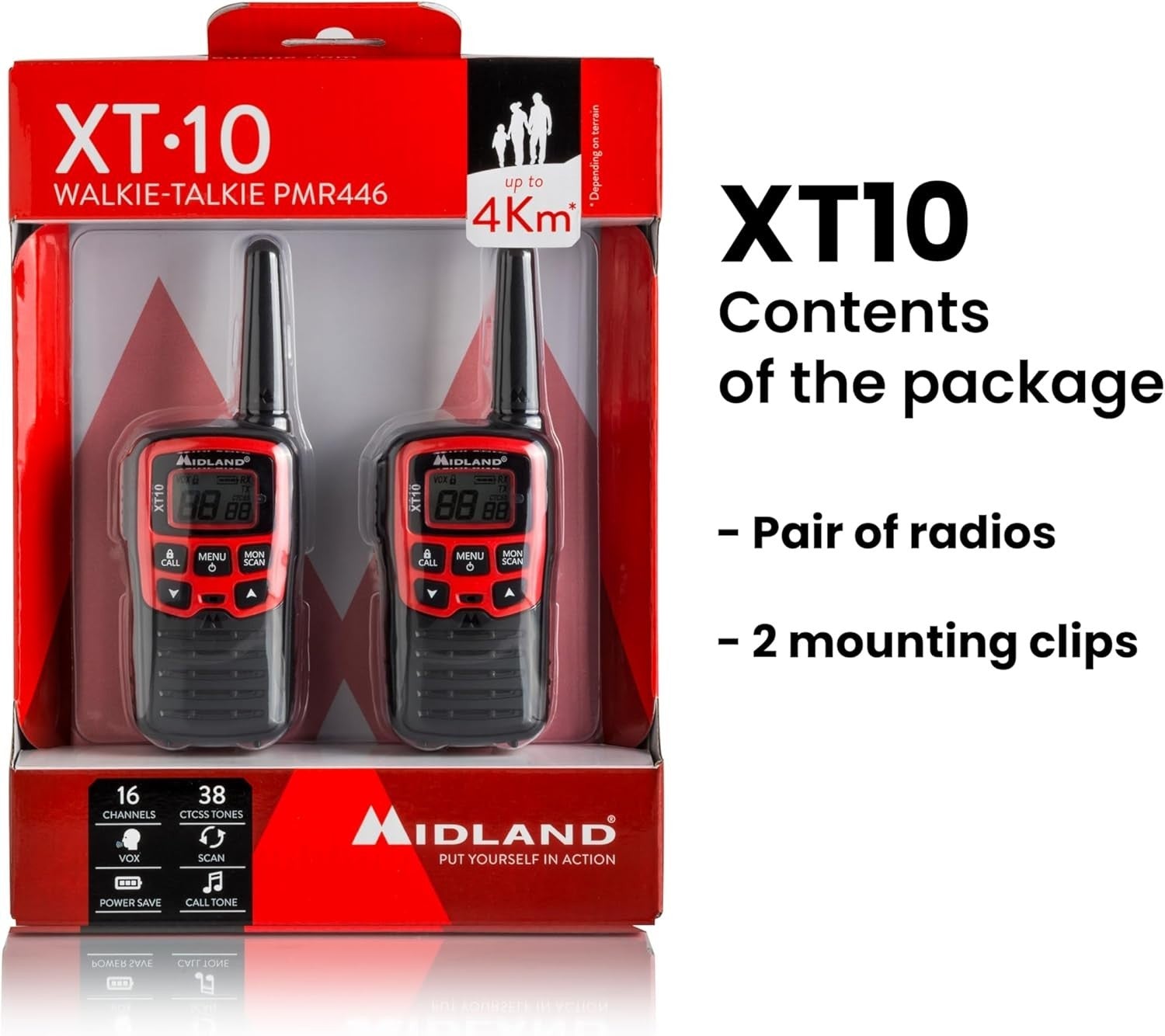 Family Walkie Talkies PMR446 Long Range VOX 16 Channel 2 Pack Red