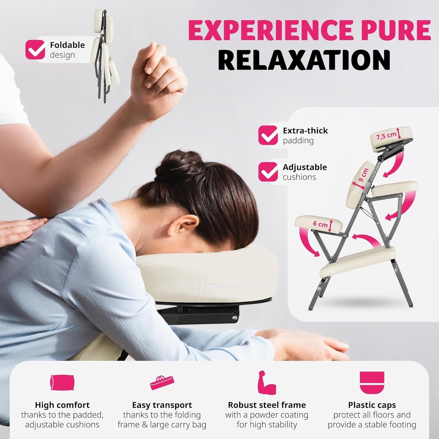Adjustable Massage Chair Extra Thick Padding Foldable Portable 200kg Beige