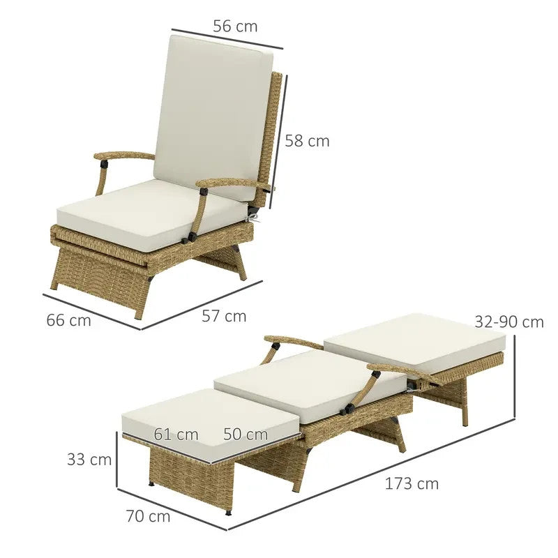 Outdoor Rattan Recliner Chair with Cushions & Footrest, Folding Lounger
