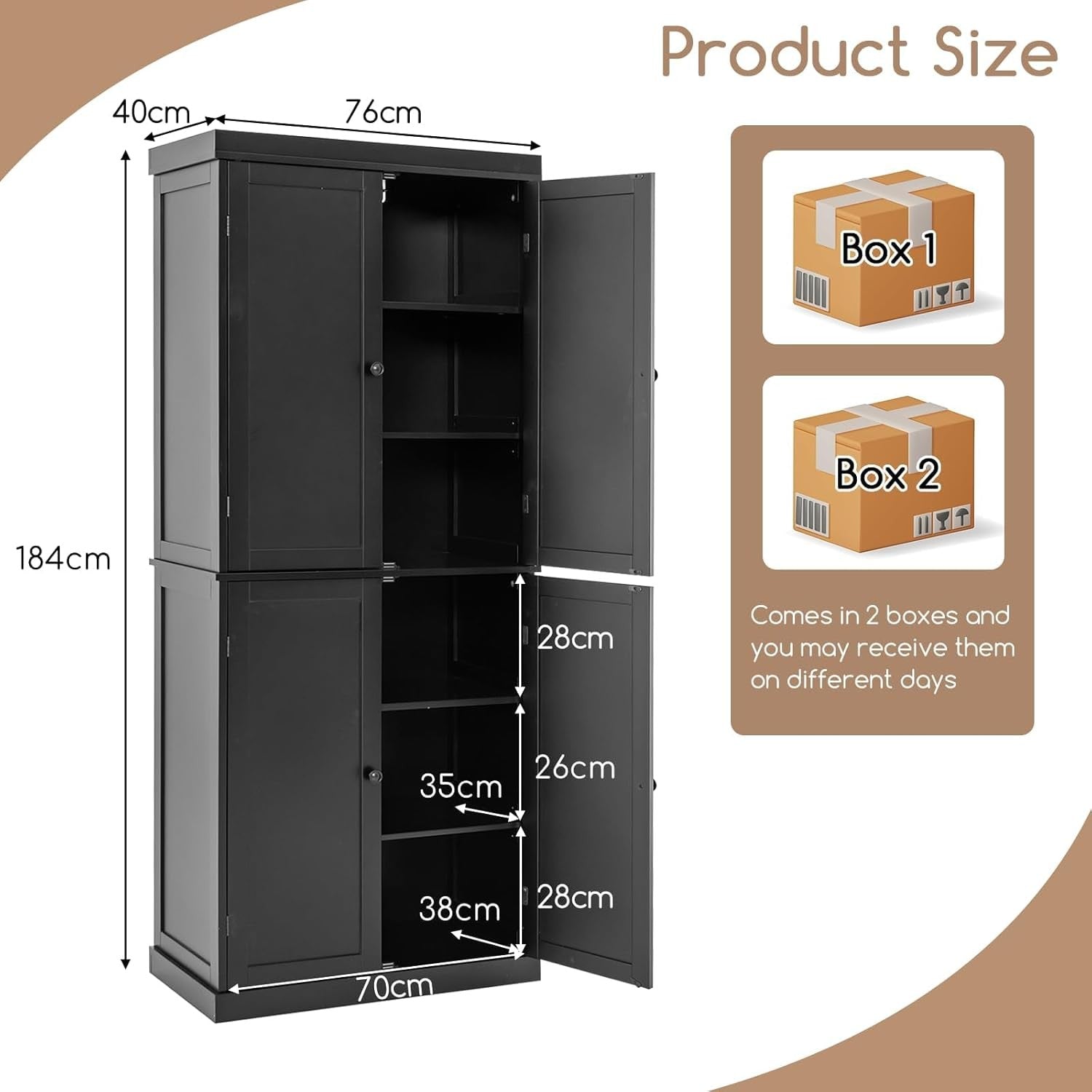 Tall Black Kitchen Cupboard 4 Door Pantry Storage Cabinet Adjustable