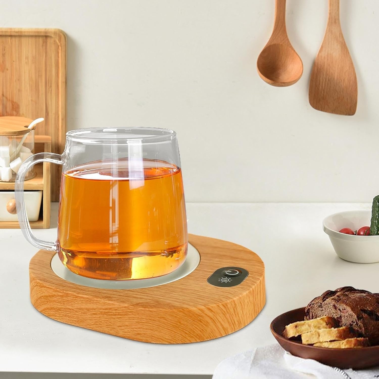 USB Coffee Mug Warmer Wood Finish Desk Heater Plate